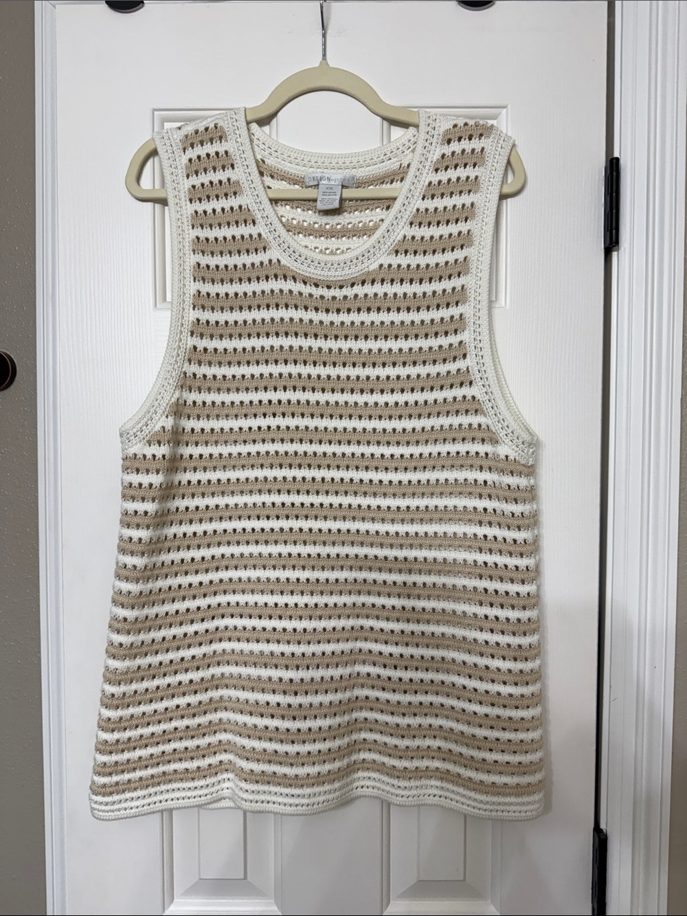 Design History Cream and Tan Crochet Stripe Tank